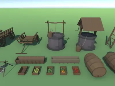 Low Poly Medieval Props Pack Low-poly 3D model