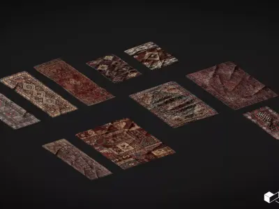 Antique Retro Carpet Set Low-poly 3D model