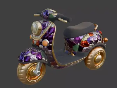 Stylized Chibi Jeweled Mosaic Tri-Scooter Low-poly 3D model