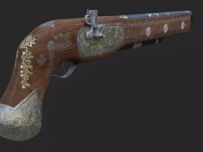 TwinShot gun with ornate design Low-poly 3D model