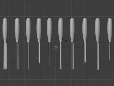 Carving set of wooden tools Low-poly 3D model