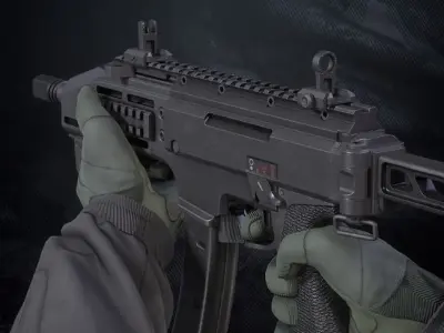 CS-34 SMG With Hands And Weapon Case Low-poly 3D model