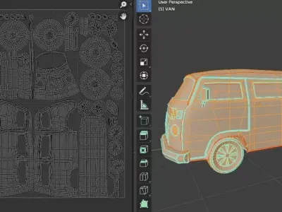 Low Poly Van Stylized Game Ready Vehicle FBX STL OBJ Low-poly 3D model