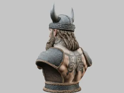 Viking Man Beard Head Bust Low-poly 3D model
