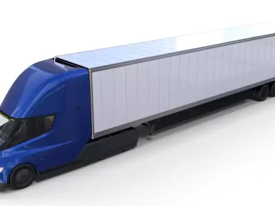 Tesla Truck with Interior and Trailer Blue 3D model