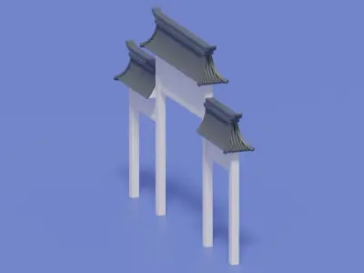 Cartoon Ancient Chinese Gate 3D model purchase