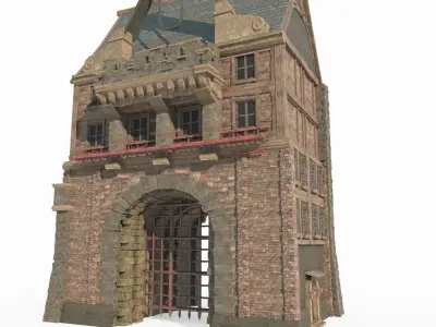 Medieval architectural gatehouse gate 3D model