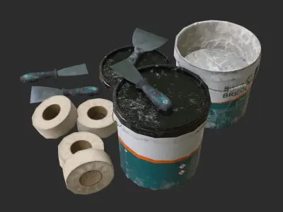 Top Coat Bucket and Tools Low-poly 3D model
