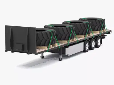 Flatbed trailer with Tyres 3D model