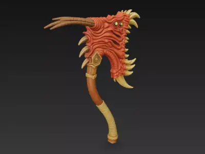 Demonic Tribal Axe-Stylized Fantasy Weapon Sculpture-CGI Model 3D model