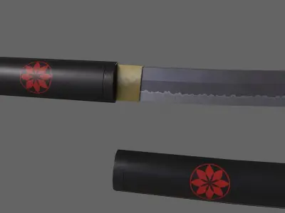 PBR Katana Japanese Sword Black V3 Low-poly 3D model