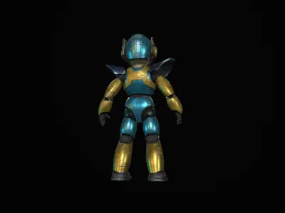 Chibi robot gold Low-poly 3D model