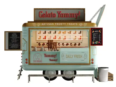 Realistic Gelato Ice Cream Food Truck 3D model