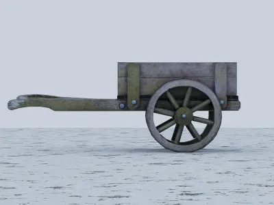 Rustic Wooden Handcart Low-poly 3D model