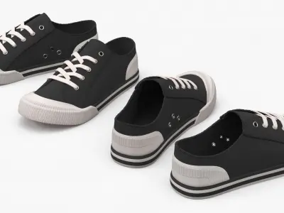  Canvas Low-Top Sneakers with Rubber Toe Cap Black 