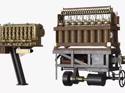 Vintage Steampunk Mechanical Engine Set 3D model