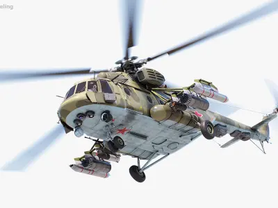 Mi-117 - Mi-17 Russian Military Helicopter with 4 skins 3D model