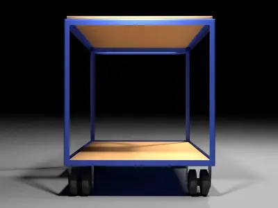 Trolley 1 cart with wooden shelf 3D model