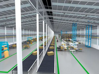 Automated logistics warehousing and sorting center 3D model