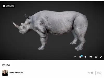 Rhino in video game Low-poly 3D model