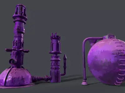 Stylized Industrial Towers and Gas Storage Tank Props 2 Low-poly 3D model