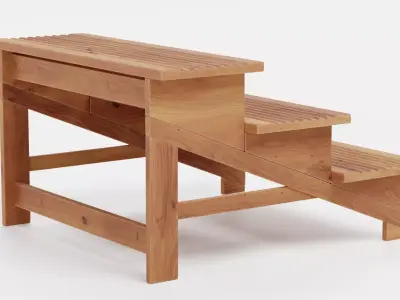 Wooden Stairs Step Stool Low-poly 3D model