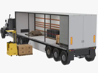 Forklift Loading Semi Truck 3D model