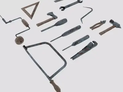  Carpenter Tools Wood Working Tools Room Furnitures Low-poly 3D model
