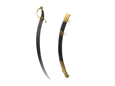 Sabre sword and scabbard Low-poly 3D model