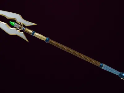  Fantasy Trident 07 All PBR Unity UE Textures Included Low-poly 3D model