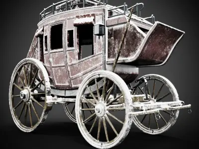 Stagecoach old horse drawn carriage 3D model