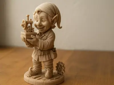 Christmas Elf Figurine with Toy Train 3D Print STL Statue 3D print model