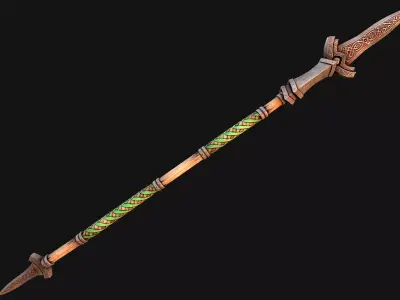 Medieval Wooden Spear Glaive Halberd Weapon Low-poly 3D model