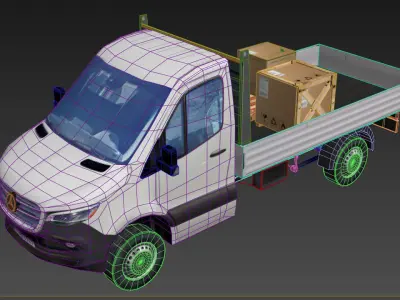 Mercedes Benz Sprinter 2020 Pickup truck L2 drop side low poly  Low-poly 3D model