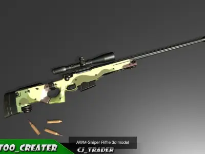 Modern AWM-Sniper Riffle HQ Lowpoly 3D Model 3D Model Pack