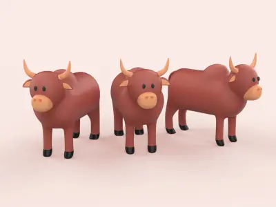  Cartoon Buffalo Animal Style Cute Low-poly 3D model