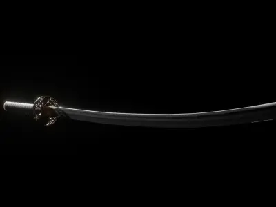 Katana samurai sword Low-poly 3D model 10