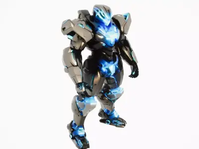 SciFi Blue Glow Combat Mech 3D model