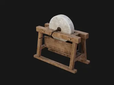 Grindstone 3D Model wooden grinding wheel Low-poly 3D model