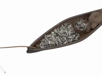 Small Wooden Fishing Boat Full with Fish 3D model