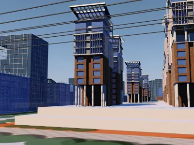Urban highrise building ancillary building commercial building 3D model purchase