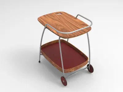 Trolley wooden with tray Low-poly 3D model