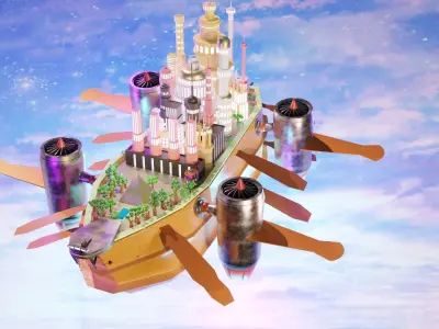 Fantasy style airship Low-poly 3D model