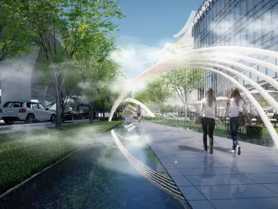 Commercial Plaza Landscape SKP Lumion OBJ  Curved  Structure 3D model