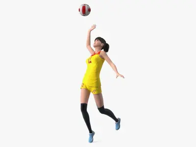 Young Chinese Woman Volleyball Player Pose 3D model