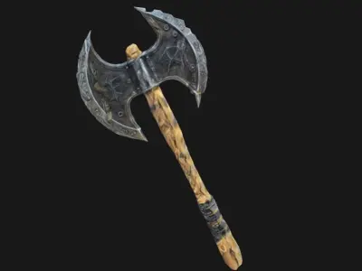 Epic Fantasy Brutally Elegant double-bladed battle Axe  3D model