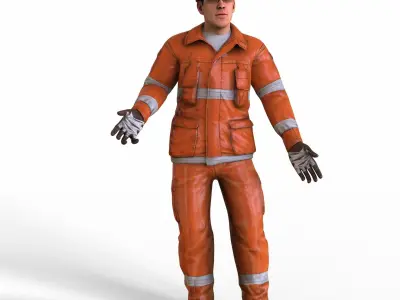Worker Man rigged Animated Low-poly 3D model