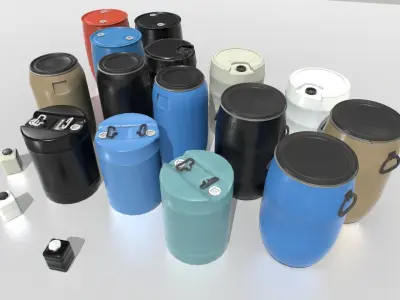 Plastic Barrels Pack Low-poly 3D model