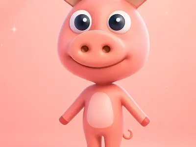 Adorable Pig Cartoon Low-poly 3D model