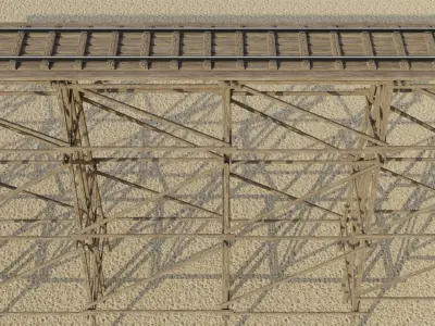 Kit wood trestle and  railway track Low-poly 3D model